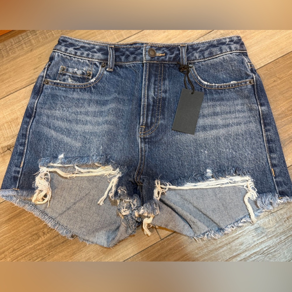 Katie J NYC Distressed Denim Shorts - Blue